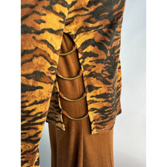 Vintage Joseph Ribkoff Tiger Print & Brown Two Pc Size 16 Maxi Dress - Picture 3 of 16